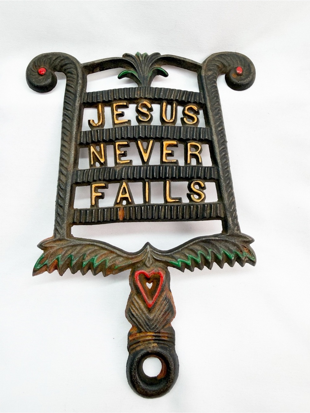 Vintage Cross Public Co Jesus Never Fails Cast Iron Trivet